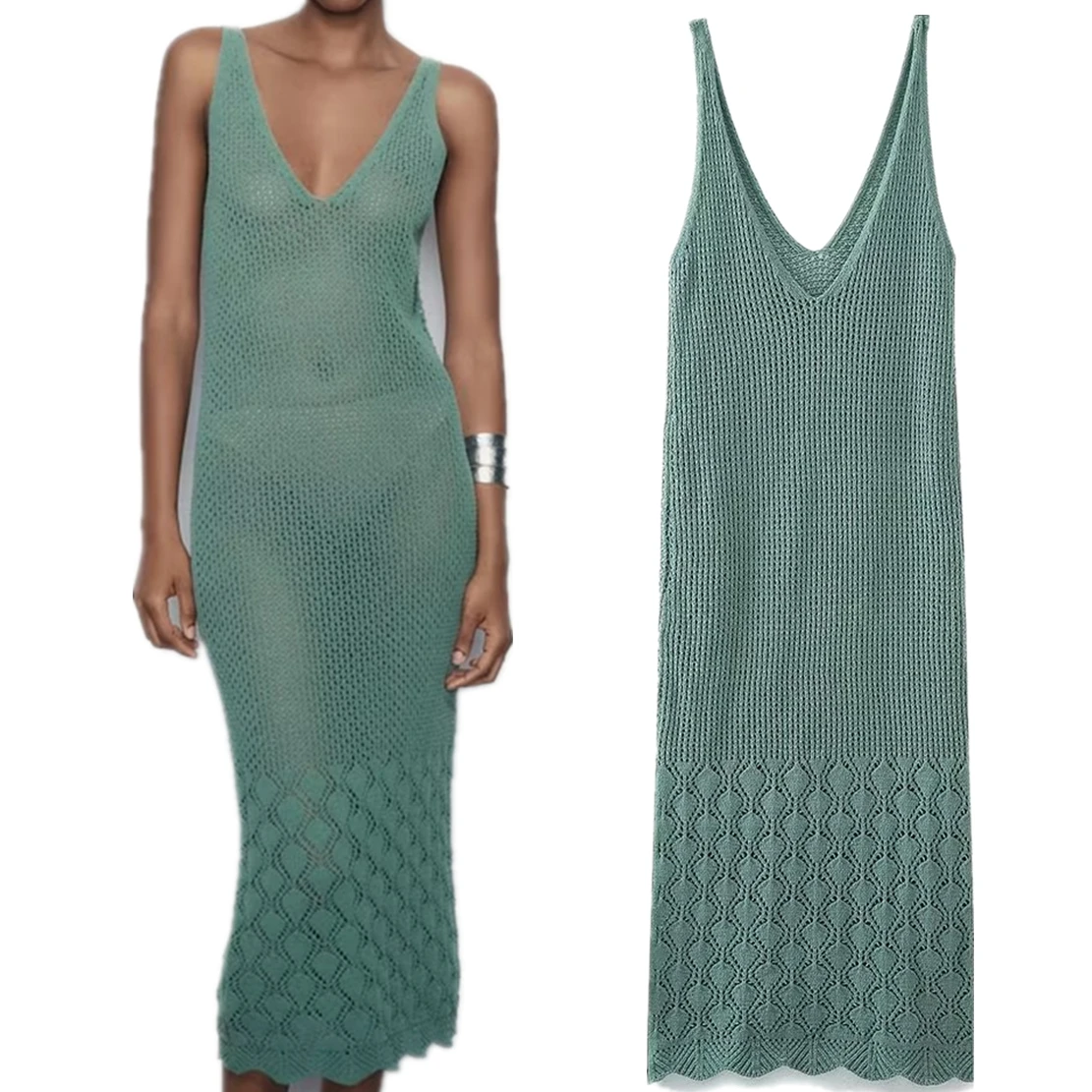 

Withered Hollow Out Sexy Sleeveless Party Dress Women French Fashion Ladies Elegant Knit Dress