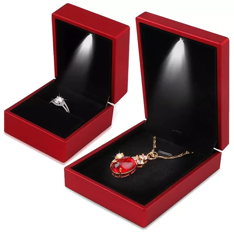

Luxury LED Jewelry Box Ring Box with LED Light Engagement Wedding Rings Case Boxes Pendant Earring Display Storage Jewellery