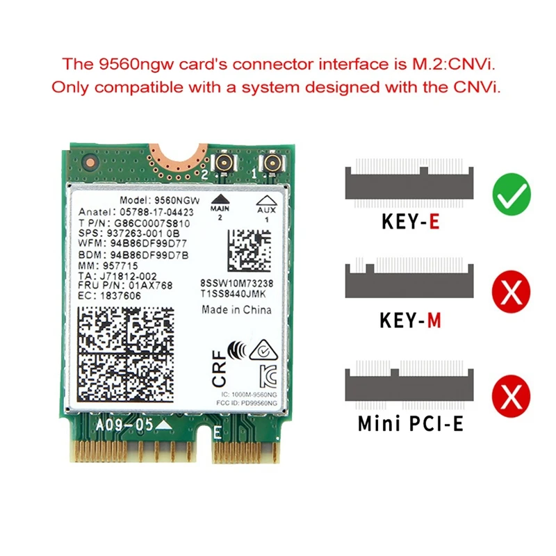 Wi-Fi-карта 9560NGW 9560 Мбит/с AC 2 4 два диапазона 5 0 ГГц Bluetooth 802.11Ac M.2 CNVI беспроводной