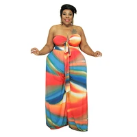 xl 4xl 5xl printed plus size two piece pants set women sexy tube top off shoulder crop top wide leg matching outfits summer 2022