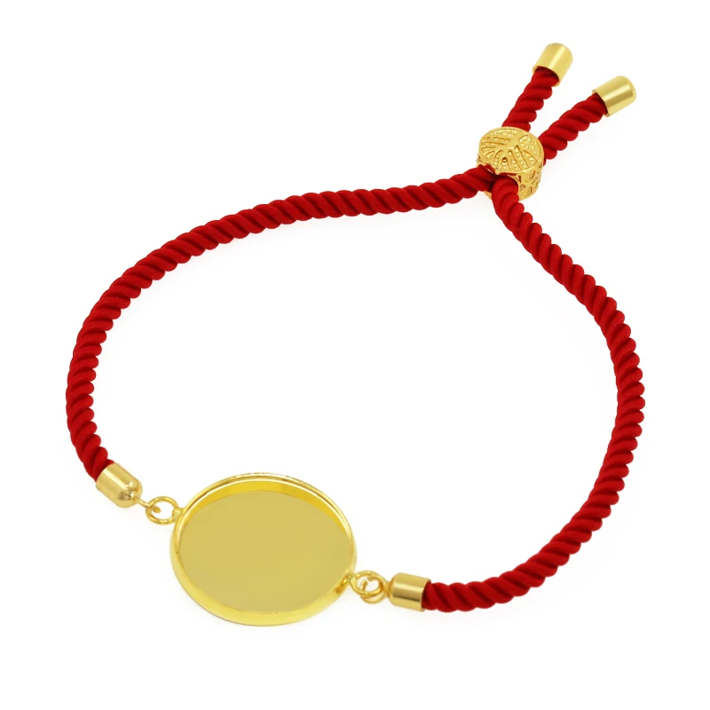 Copper Bottom Blank Base Red Rope Braided Rope Adjustable Connection Cabochon Bracelet DIY Jewelry Making Accessories Wholesale