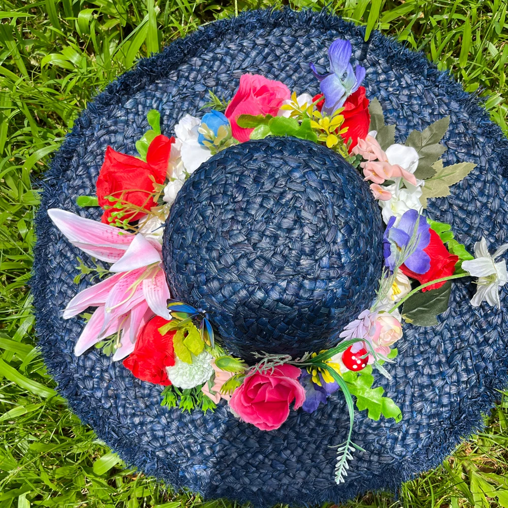 Hand-made Women Flower Straw Beach Bag Multicolor Artificial Flowers Bright Color Tote Hat Suit Casual Summer Vacation