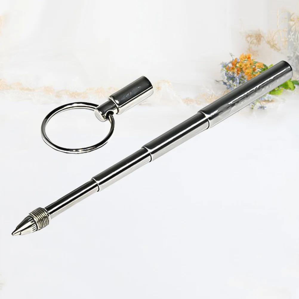 

Retractable Pen Shape Keychain Mini Metal Key Ring Portable Stainless Steel Telescopic Ballpoint Pen Metal Keychain Tools (