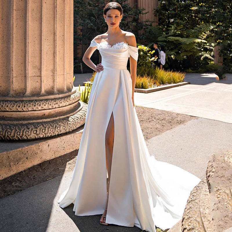 

Sexy Trailing Vestido Evening PARTY Dress For Women White High Split Wedding Dresses Off the Shoulder Prom Gown Robe De Soiree