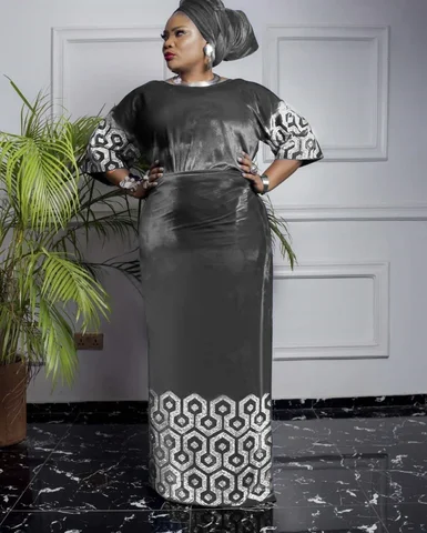Африканское платье для женщин, бархатное платье, три штуки, один комплект с камнем, большой размер