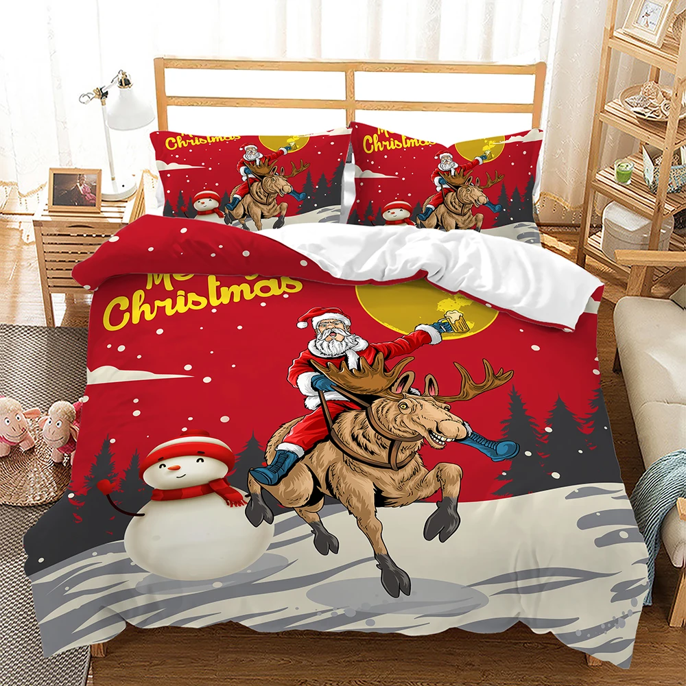 

Christmas Duvet Cover Set Cartoon Merry Chirstmas Bedding Set Quilt Set Polyester Pillowcase Double Queen King