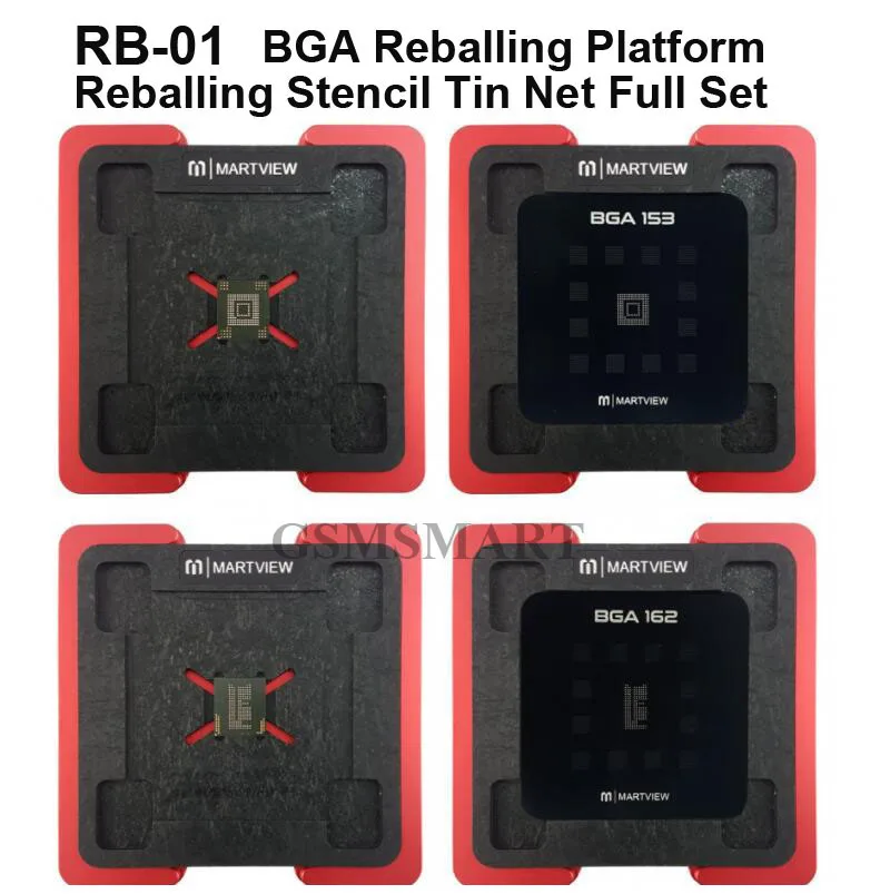 Martview RB-01 Reballing Stencil Tin Net Full Set for EMMC/EMCP/UFS BGA153/162/169/186/221/254 With Fixed Plate and Holder |