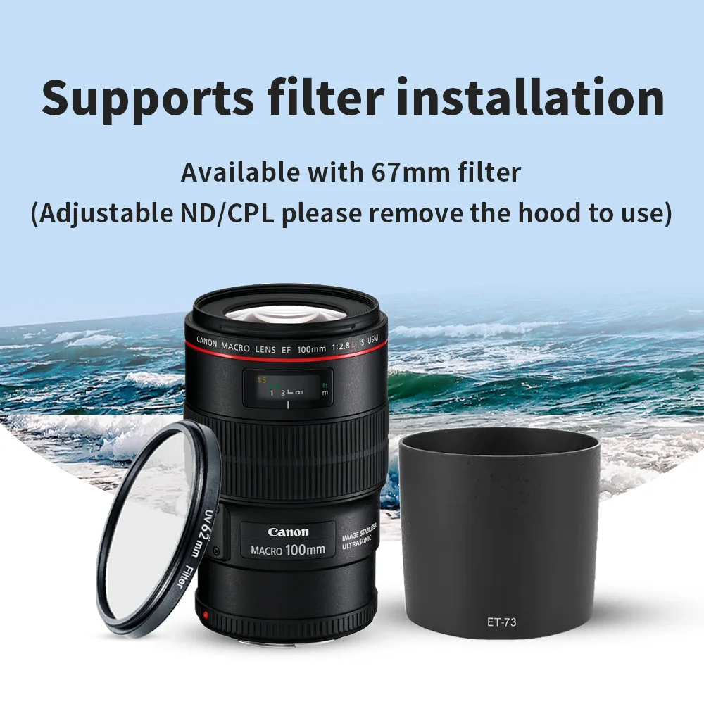 Фото Подходит для светозащитного экрана Canon ET-73, объектива EF100mm f/2.8L IS USM, антибликовый, совместим с 67 мм. №3