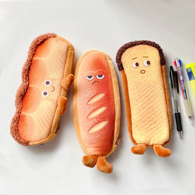 

1pc Pen Bag Cartoon Bread Modeling Cute Creativity Big Capacity Portable Multifunction Pencil Pouch for Students Office Supplies