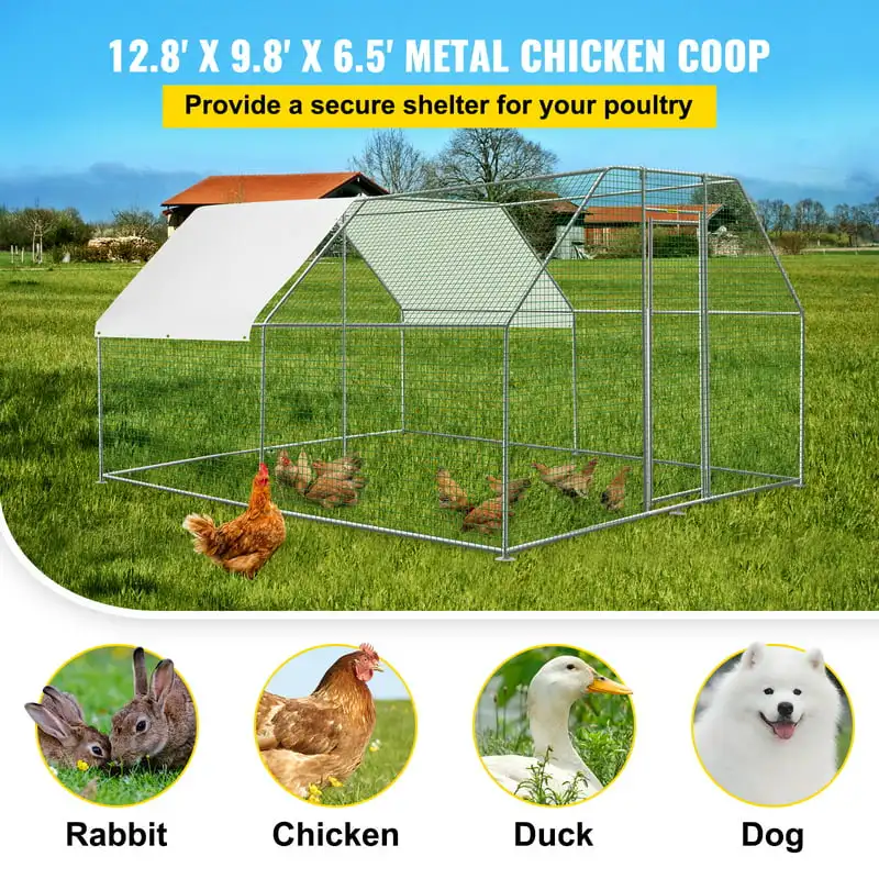 

Run Coop 10×12ft Large Metal Chicken Coop Flat Shaped, Walk-in Hen Cage, Outdoor Poultry Cage with Waterproof Cover for Backyard