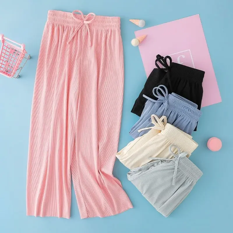 

Children's Ice Silk Loose Wide Leg Pants Summer Girls Soft and Breathable Beam Feet Thin Ice Silk Bloomers Baby Casual Pants