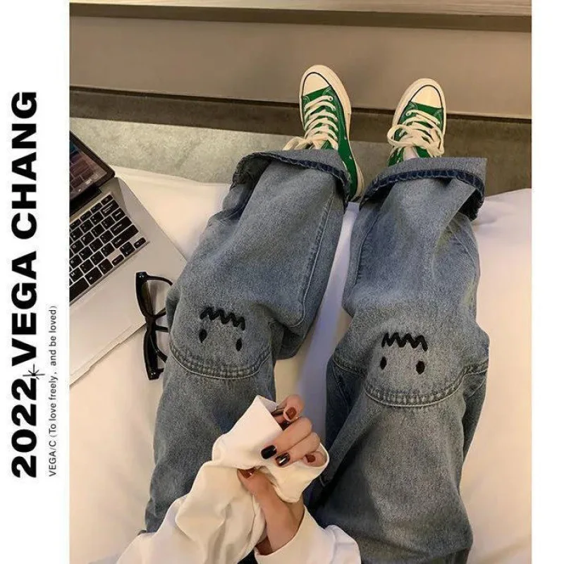 

Женские джинсы с высокой талией, прямые мешковатые модные брюки, уличная одежда в стиле Харадзюку, винтажные повседневные женские джинсовы...