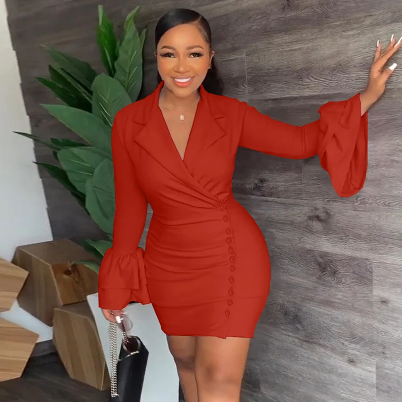 

Znaiml 2023 Elegant Office Lady Sheath Long Sleeve Mini Dress Women Work Wear Slim Bodycon Blazer Dress Sexy Party Club Vestidos