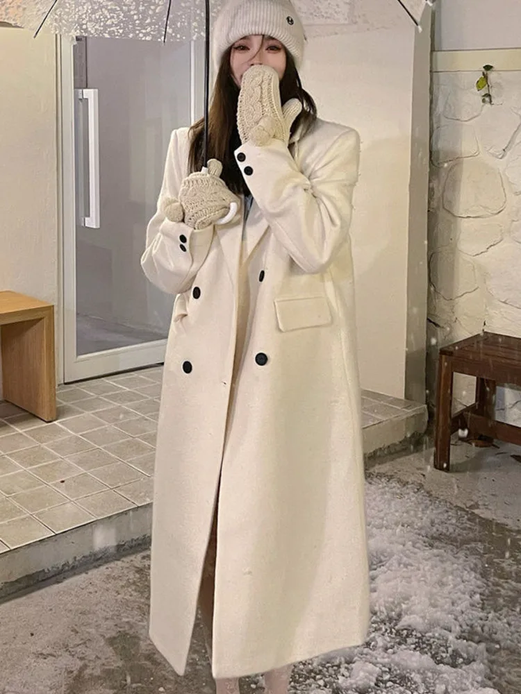 

Женское длинное шерстяное пальто, повседневный свободный Тренч в английском стиле, ветровка в Корейском стиле, Осень-зима