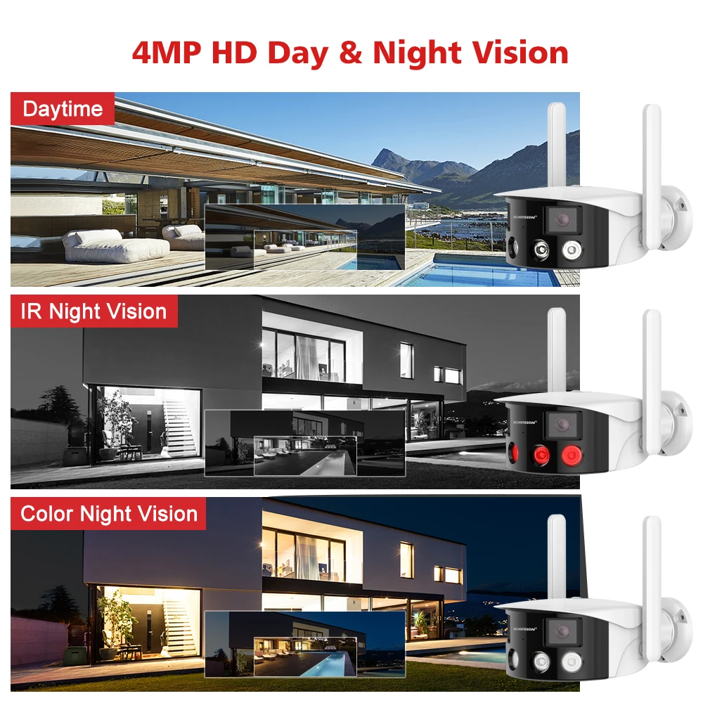 4MP Surveillance Camera WIFI Outdoor Dual Lens 180° Ultra Wide View Angle Panoramic Humanoid Detection POE Onvif Security Camera images - 6