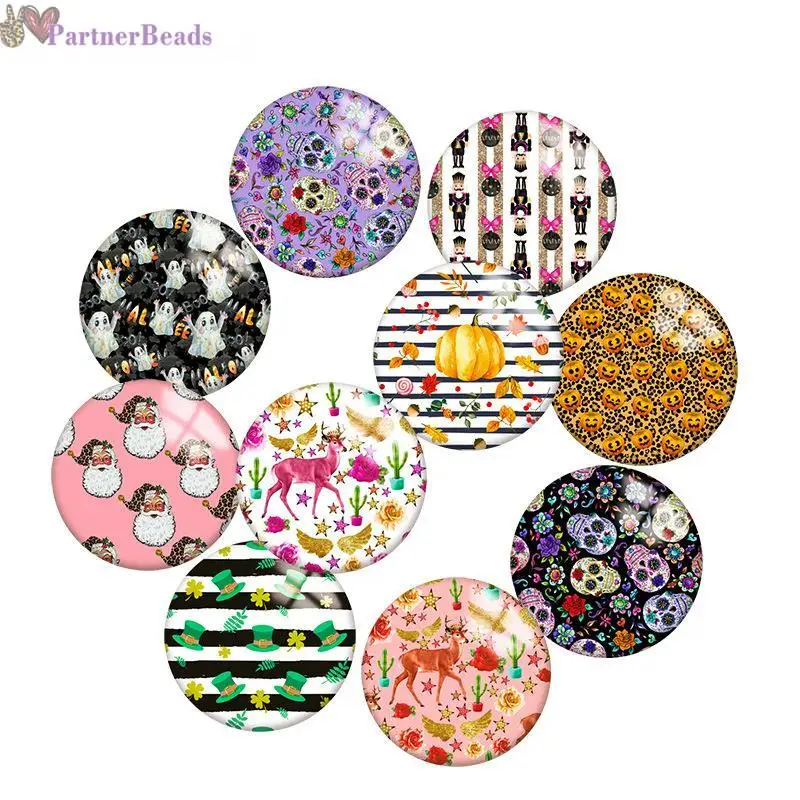 

skull Deer Round Photo Glass Cabochon Demo Flat Back Making Findings 20mm Snap Button N9031