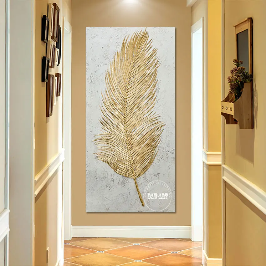 

Abstract Golden Feather Knife Oil Painting Unframed China Import Item Decoration Custom Canvas Artwork Wall Picture Art Design