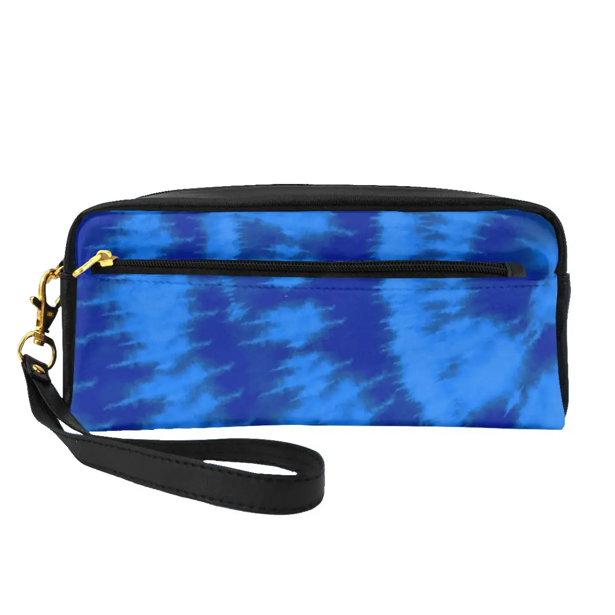 

Blue Swirl Tie Dye Leather Storage Organizers Midnight Blue Aqua Vintage Organization Travel Makeup Pouch Women's Cosmetic Bags
