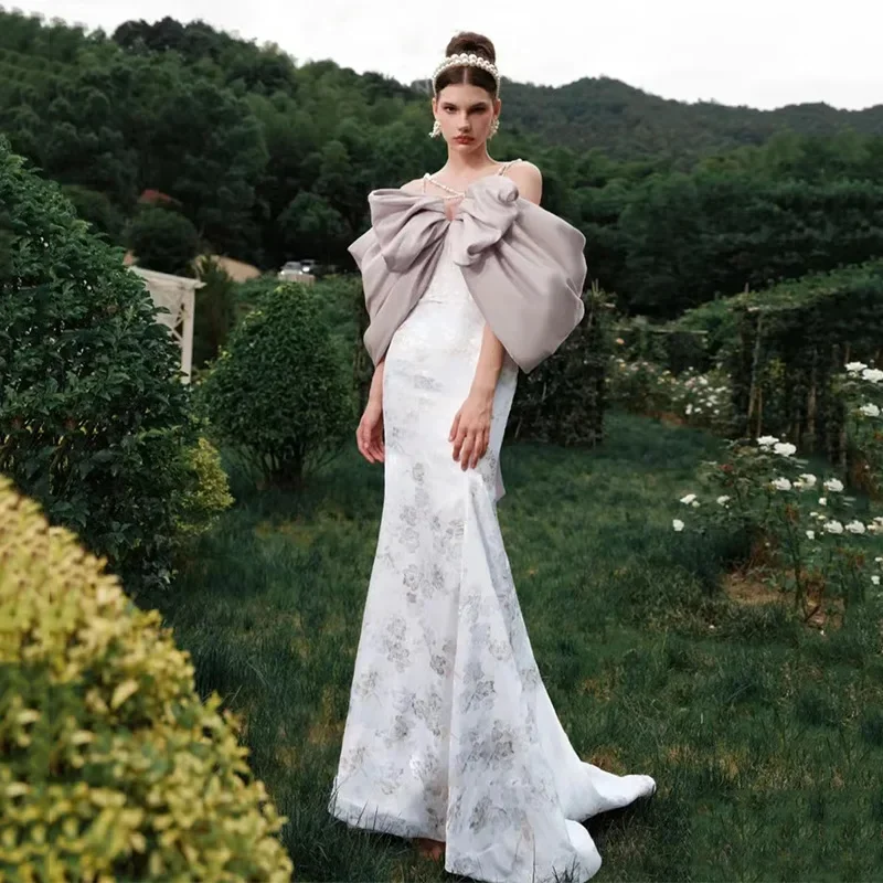 

Banquet Gown Party Dress For Women Elegant Light Purple With Beads Off Shoulder Mermaid Skirt Vestidos Women's Prom Maxi Dress