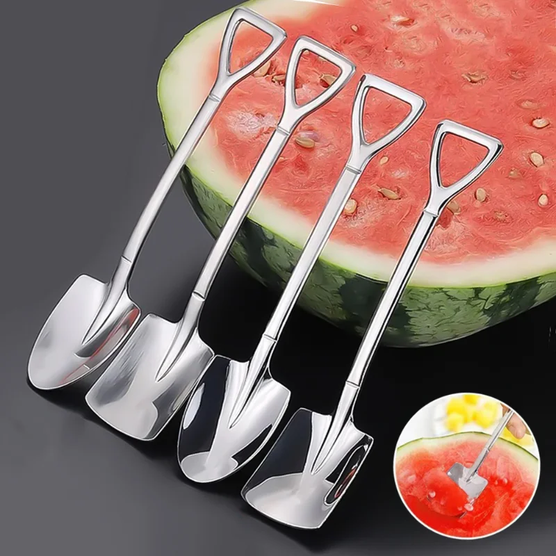 

2pcs Stainless Steel Shovel Spoons Watermelon Spoons Creative Coffee Tea Fruits Ice Cream Dessert Spoons Home Kitchen Tableware