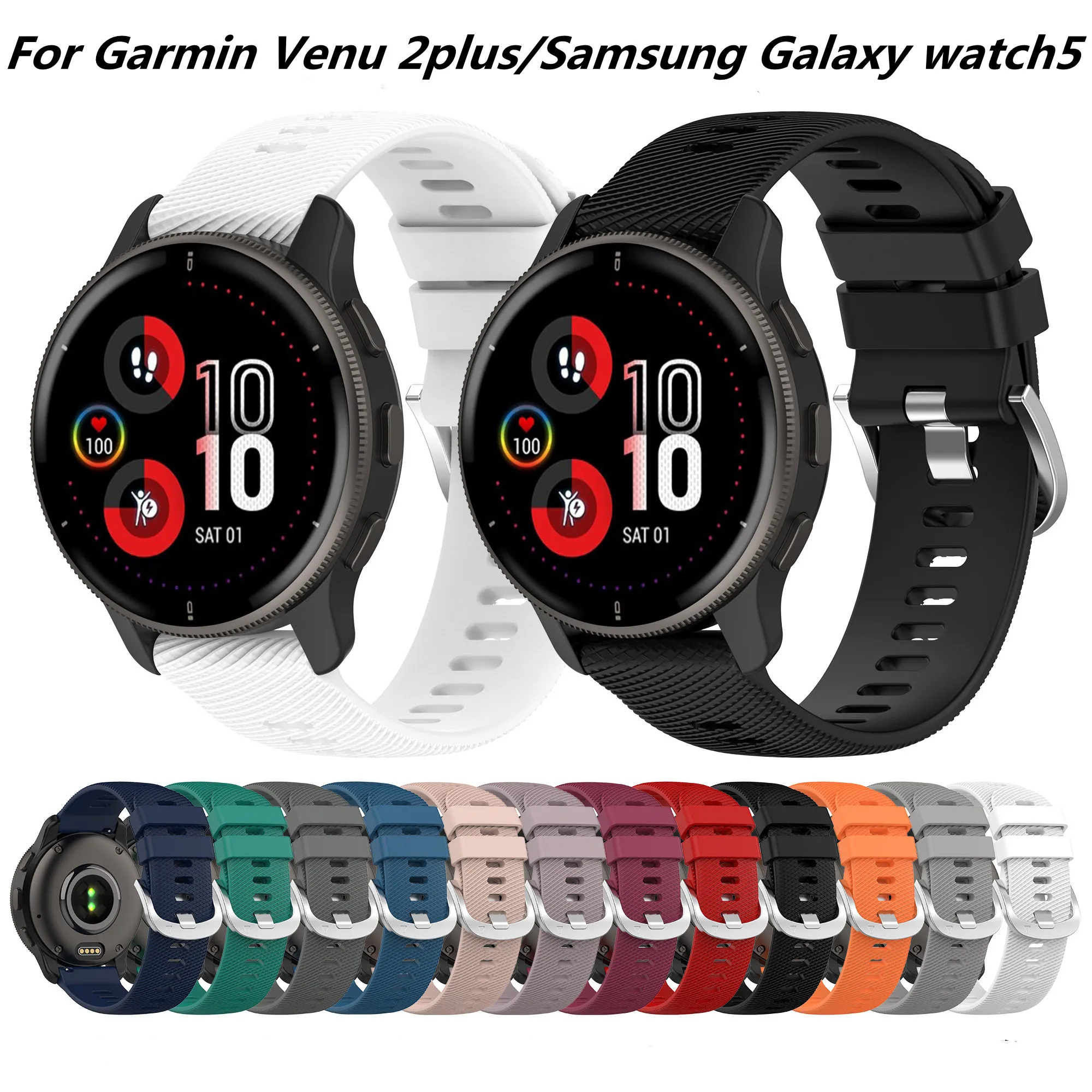 

20mm Silicone Strap For Samsung Galaxy Watch 5/Garmin Venu 2plus 40mm 43mm Sport Watchband Bracelet Galaxy Watch 5 44mm Accessor