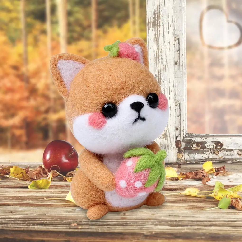 

Handmade Pets Toy Doll Wool Felt Needle Poked Kitting DIY Cute Animal Doll Wool Felting Package Material Package
