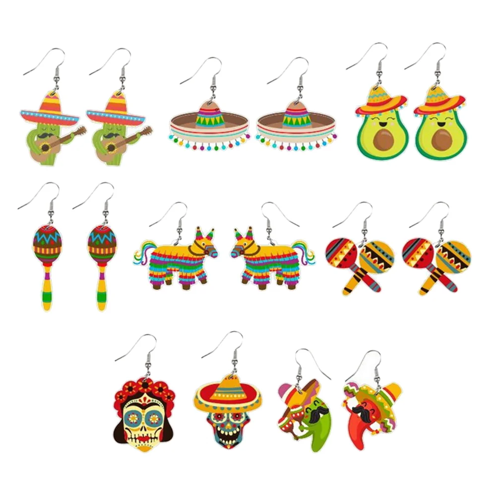 

8 Pairs Creative Multipack Earrings Personalized Avocado Printing Earrings