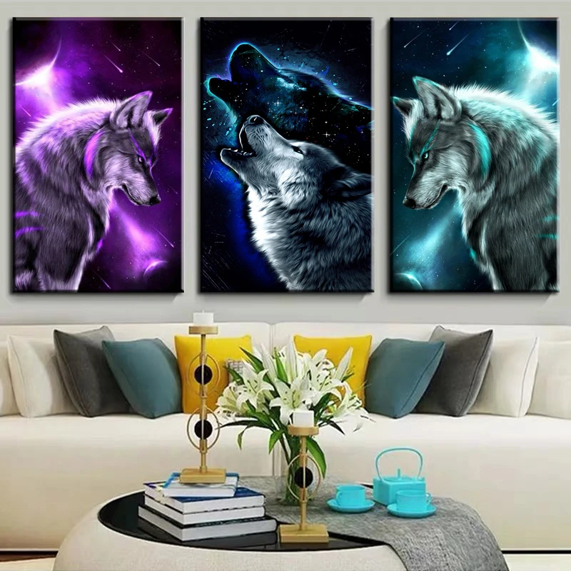 

Polar Lights Wolf Wall Art Canvas Paintings Colorful Animal Poster Prints Picture For Living Room Modern Home Decoration Mural