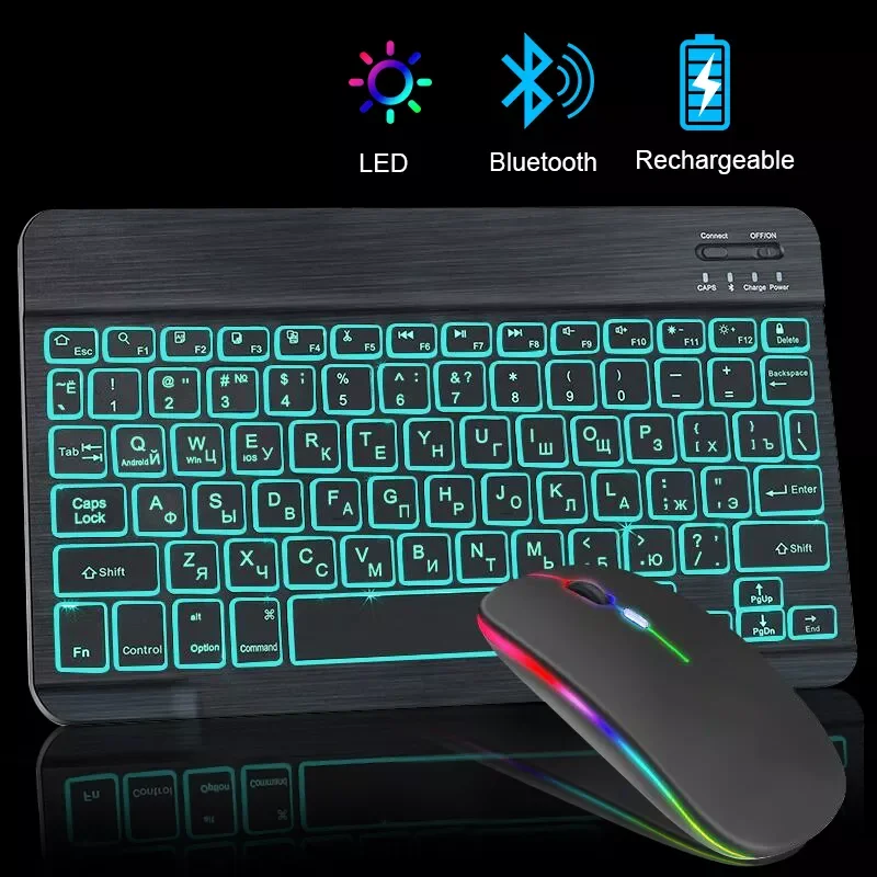 

Bluetooth Keyboard and Mouse Rechargeable Wireless Keyboard Mouse Russian Spainsh Backlight Keyboard For ipad Tablet Laptop