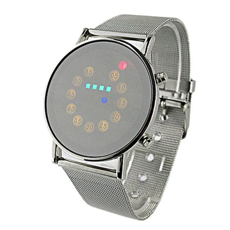 

Fashion Casual Men Watch Red+yellow+green+blue Led Light Stainless Steel Mens Clock Display Date Week Wrist Watches Reloj Hombre