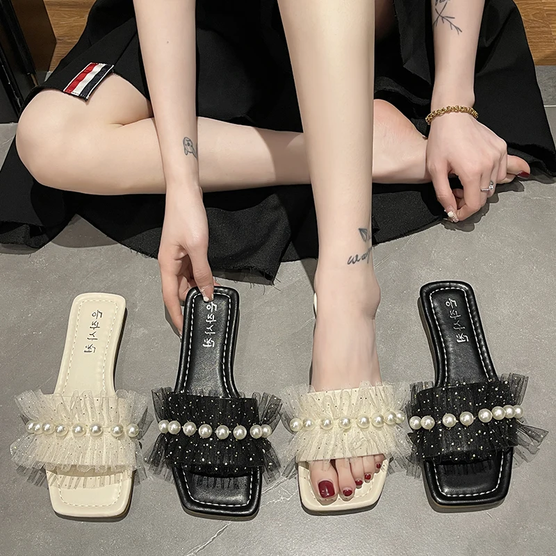 

Шлепанцы женские с бусинами, сланцы из экокожи, резина, плоская подошва, базовые, цветочный принт, хлопок, повседневная обувь, Роскошные, 2022