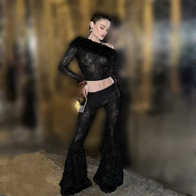 Зима 2024 новый продукт элегантный топ на одно плечо с волосатым зрелым принтом и