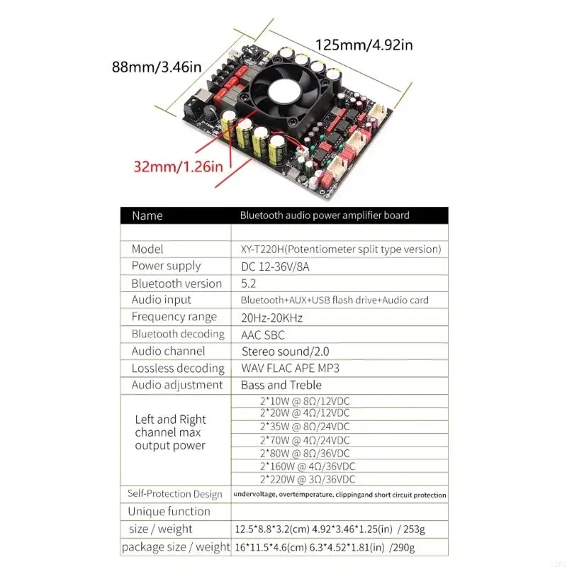 Модуль аудиоусилителя XY-T220H 220Wx2 TPA3251 Управление с регулируемым стереовыходом для