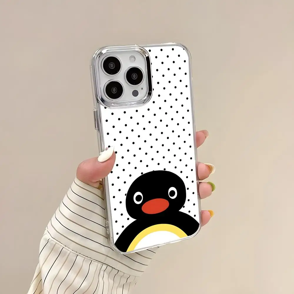Фото Cute Ins style pingu Phone Case For iPhone17 16 15 14 13 12 11 Pro Max Plus Chrome Button Camera Ring Transparent Case №4