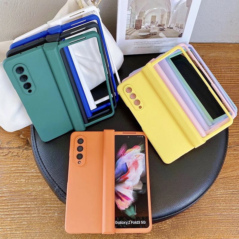 Candy Color Hinge Protector Full Protection Cover For Samsung Galaxy Z Fold 4 3 Case Hard PC Shockproof Back Covers