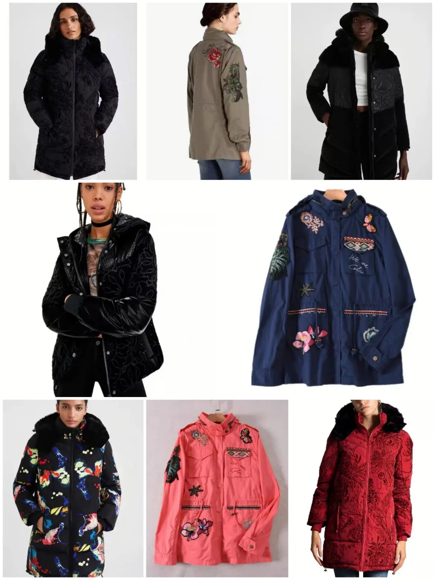 

Foreign trade Spanish desigual women's cotton clothes winter thickening and warm long trend embossed cotton coat