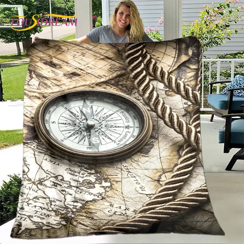 Винтажное мягкое плюшевое одеяло в стиле ретро с компасом Карта мира плед