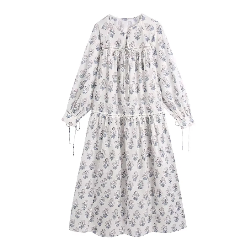 

Женское длинное платье с цветочным принтом, свободного покроя