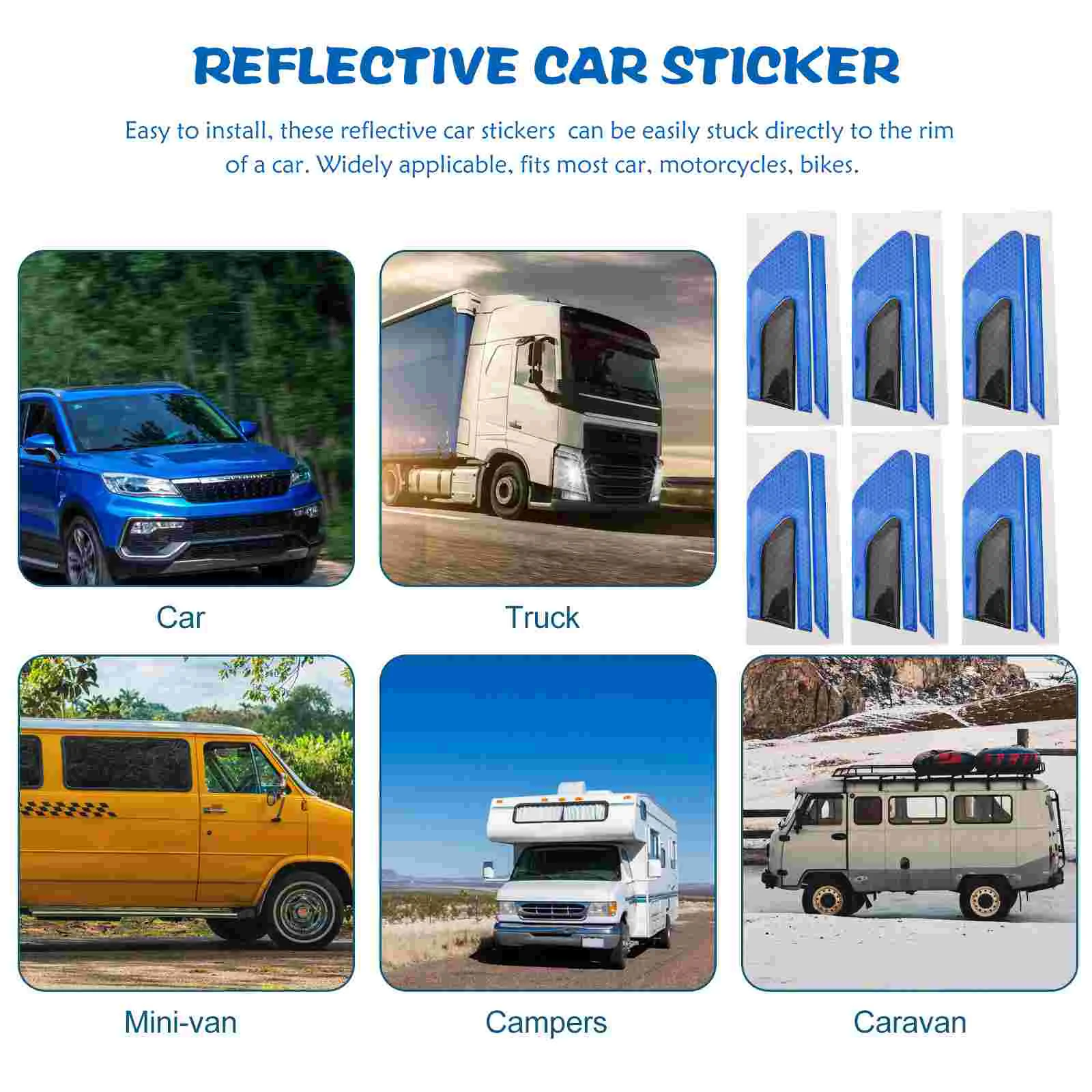 

Car Reflective Stickers Adhesive Wheel Signs Tire Rim Door Warning Portable Removable Decor
