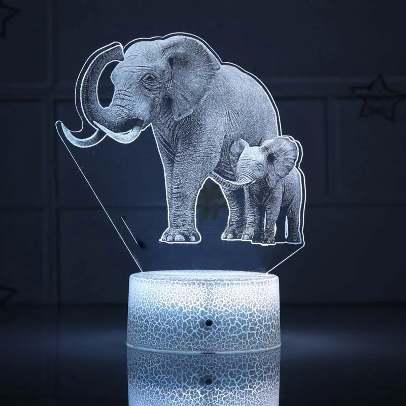 Elephant Tiger Gorilla Cartoon 3D Lamp Acrylic USB LED Night Lights Xmas  Christmas Decorations for Home Bedroom Birthday Gifts