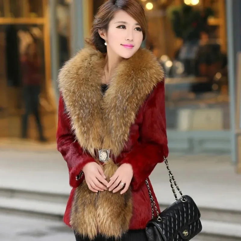 Long Faux Fox Collar Winter Coat for Women Windbreaker Plush Jackets 2022 Korean Fashion Imitation Mink V-neck Faux Fur Coat