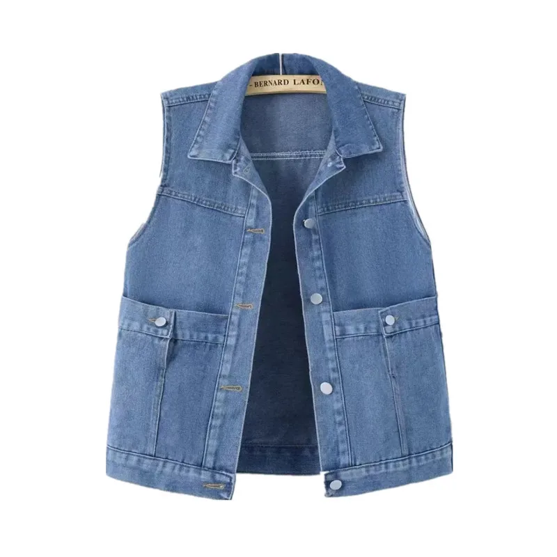 Винтажный джинсовый жилет с большими карманами Женская весенне-осенняя новая