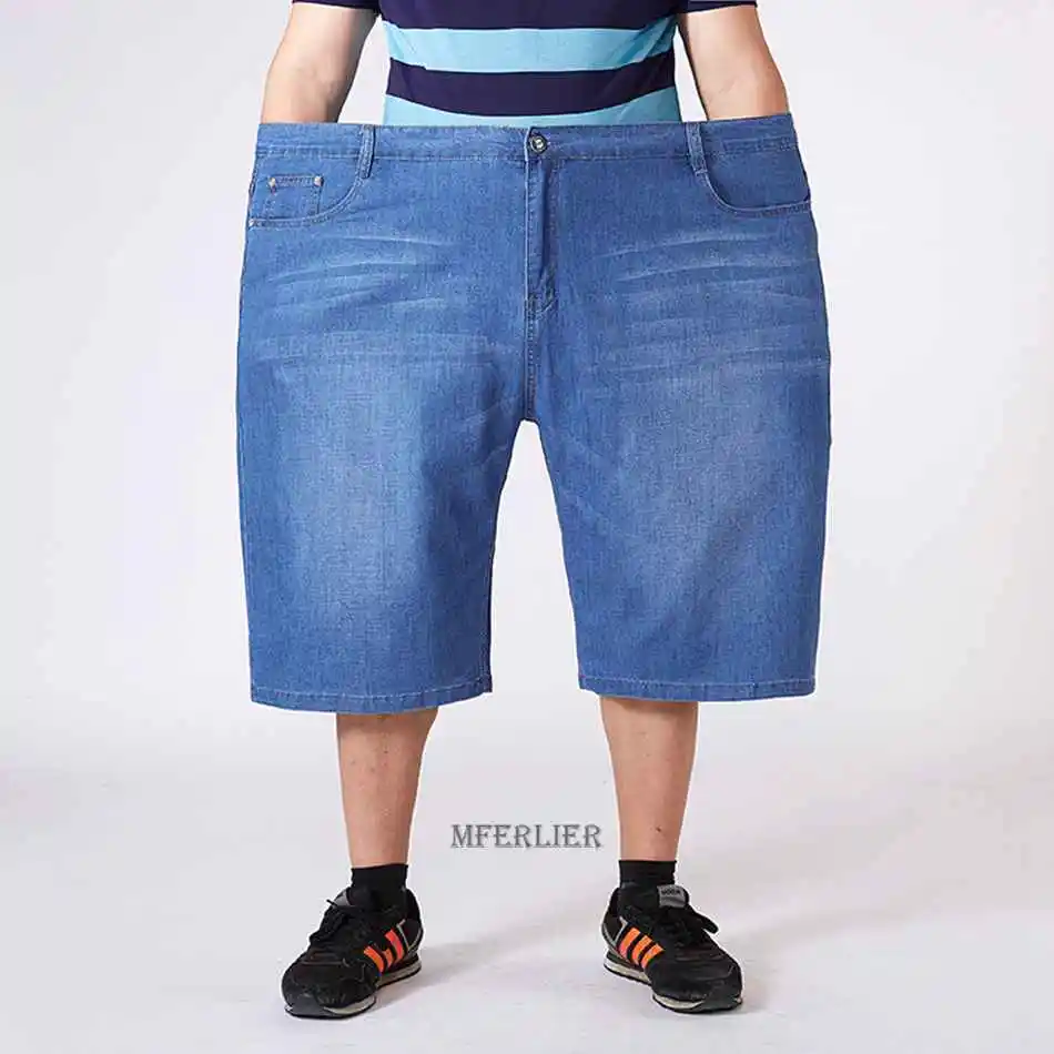 

summer men denim shorts high waist jeans loose pants plus size 8XL 9XL 10XL oversize straight blue jeans mferlier 52 54