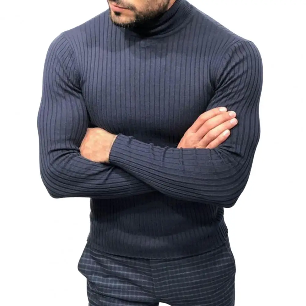 

Men Sweater Elastic High Collar Knitted Tops Long Sleeve Knitted Pullover Casual Sweater Male Winter/Autumn