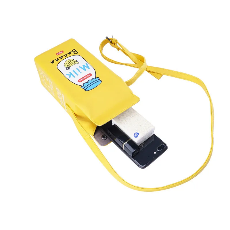 Women Girls Kawaii Milk Box Carton Purse Pu Leather Portable Handbag Crossbody Shoulder Bag