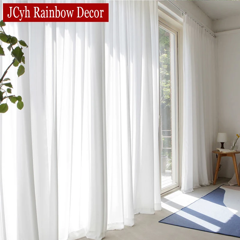 

High Quality White Semi Crushed Sheer Curtains For Living Room Window Solid Color Long Tulle Bedroom Curtain Voile Party Drapes