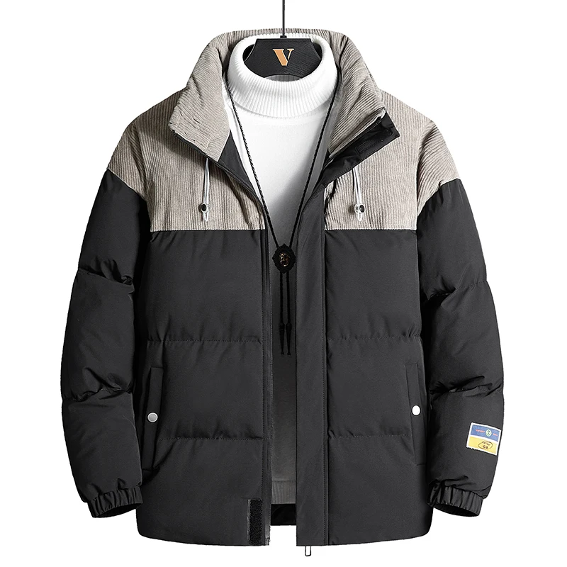 Cotton Padded Thick Parkas Jackets Men Streetwear Hip Hop Patchwork Warm Coats Fashion Harajuku Outwear Male Winter Windbreaker