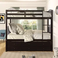(US Stock) Twin Bunk Bed with Ladder, Safety Rail, Twin Trundle Bed with 3 Drawers for Teens Bedroom, Guest Room Furniture