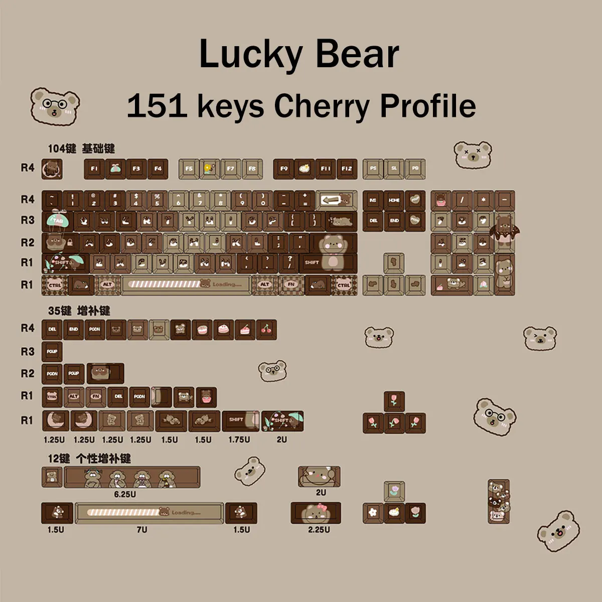 Lucky Bear коричневый постепенное Keycap для вишневого профиля PBT Материал Ретро стиль