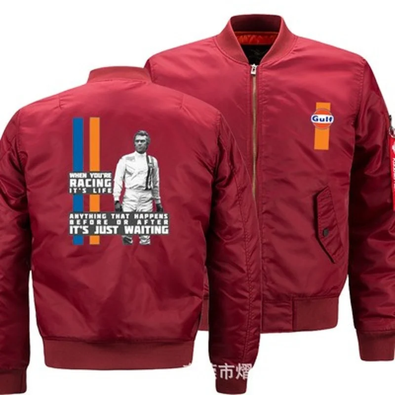 

New Autumn Winter Men's Gulf Logo Flying Jacket Casual Zipper Long Sleeve Stylish Windproof Cotton-Padded Jacket